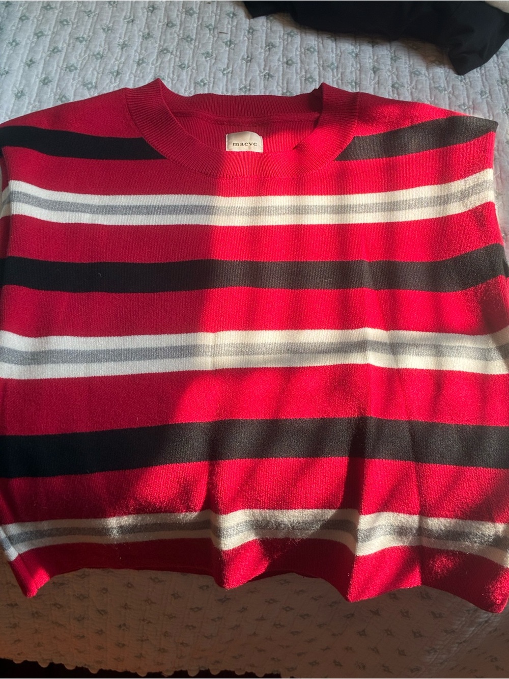 Maeve Red Black Cream Striped Crew Sweater